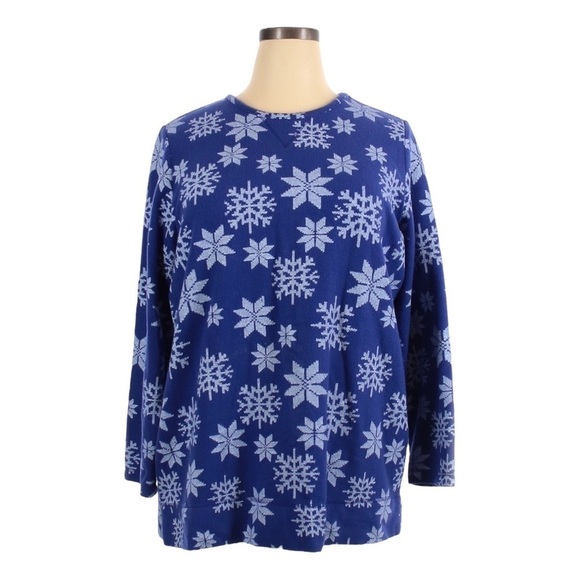Woman Within Blue Snowflake Fleece Pullover Sweater 1X 22/24 Winter Hanukkah - Picture 1 of 9